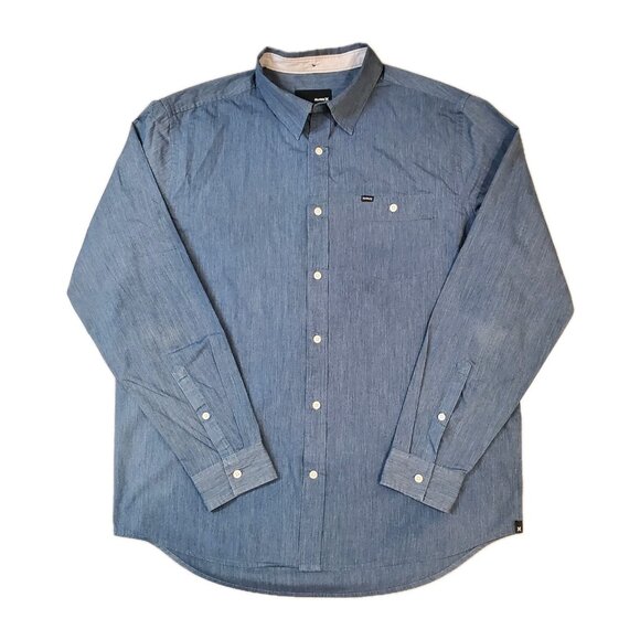Hurley Long Sleeve Button Down Shirt Mens Large Blue Chambray - Picture 1 of 11